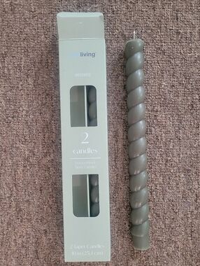 True Living Olive Green Twisted Taper Candle - Single